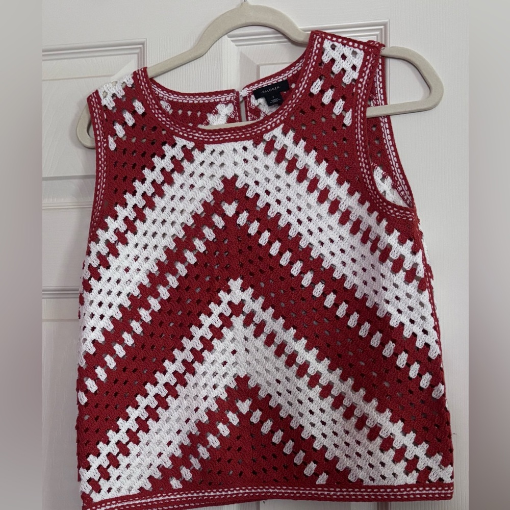 Crochet Knit Sleeveless Cotton Blend Sweater